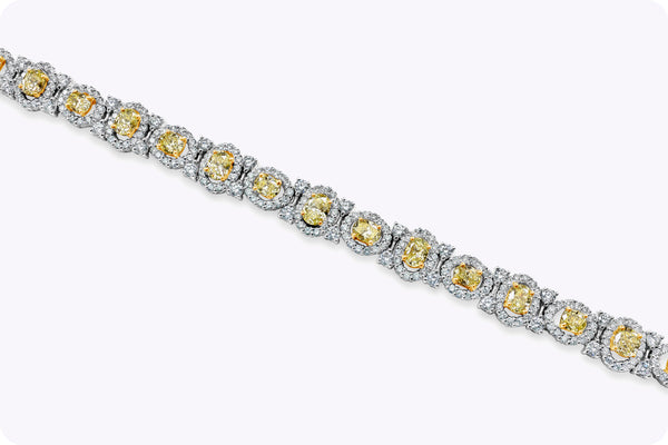 6.21 Carats Oval Cut Fancy Yellow Diamond Halo Tennis Bracelet in Two-Tone Gold