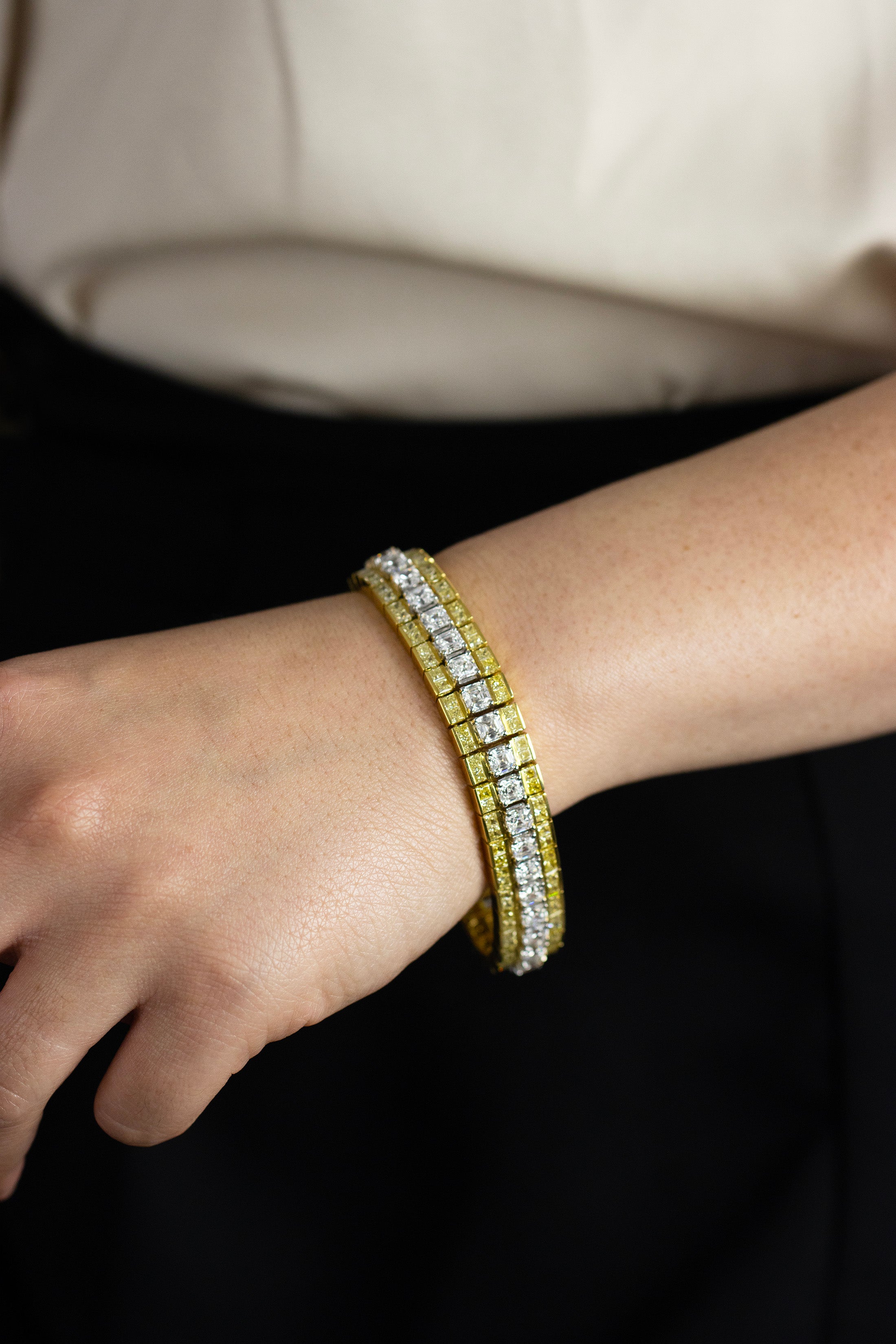 26.69 Carats Total Mixed Cut Yellow & White Diamond Fashion Bracelet in Two-Tone