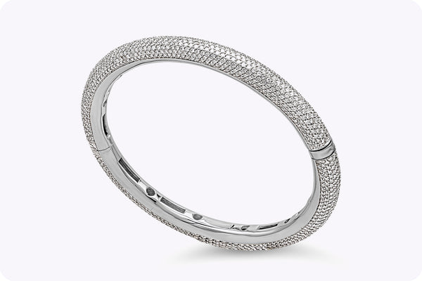 5.78 Carats Total Brilliant Round Cut Diamond Micro-Pave Bangle Bracelet in White Gold