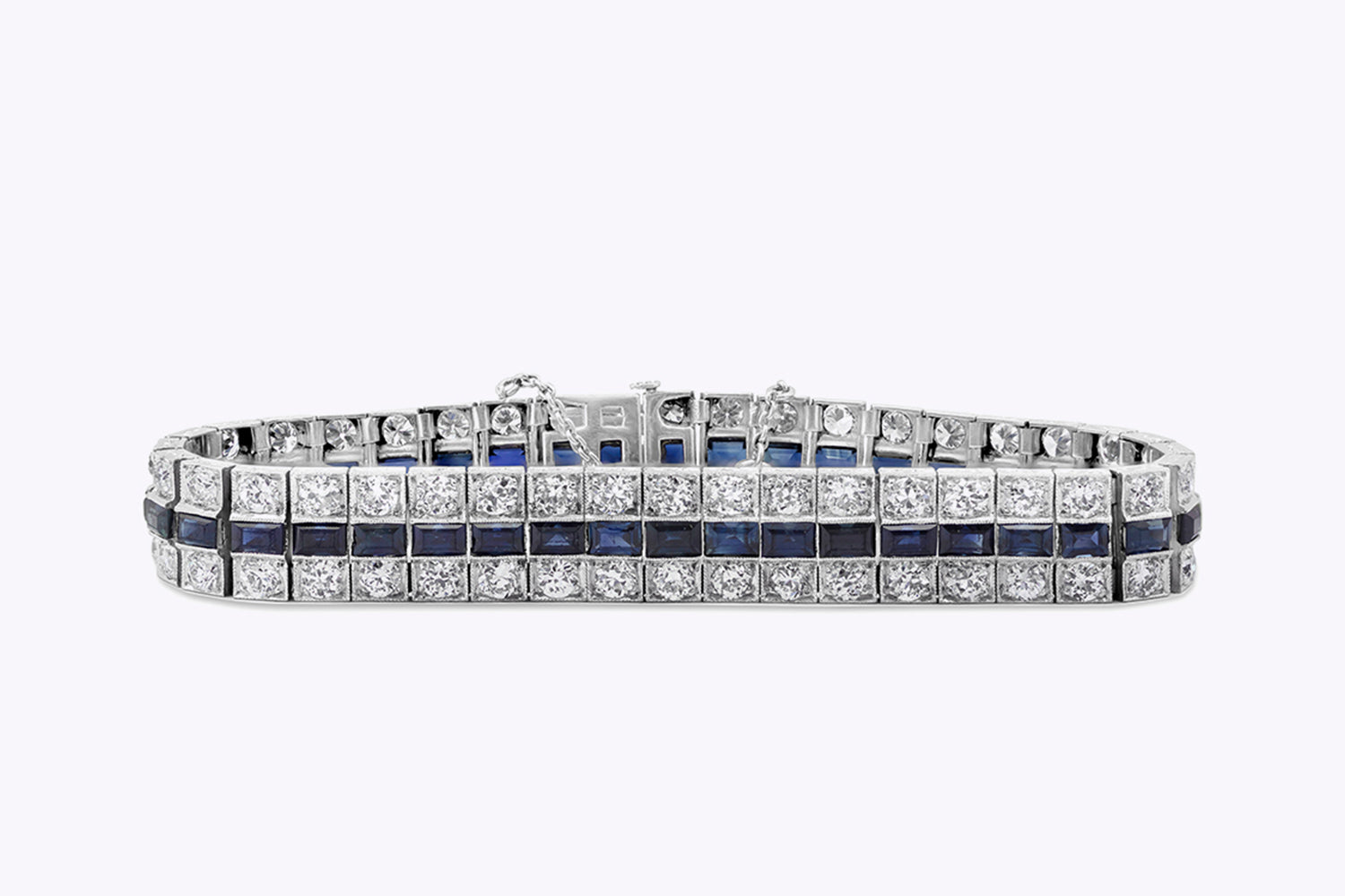 22.92 Carats Total Old Mine Cut and Sapphire Three Row Fashion Bracelet