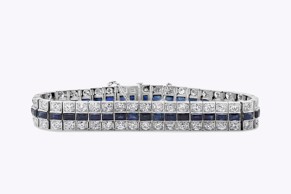 22.92 Carats Total Old Mine Cut and Sapphire Three Row Fashion Bracelet