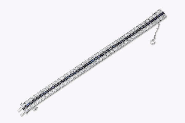 22.92 Carats Total Old Mine Cut and Sapphire Three Row Fashion Bracelet