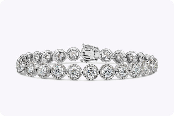 7.91 Carats Total Brilliant Round Diamond Halo Tennis Bracelet in White Gold