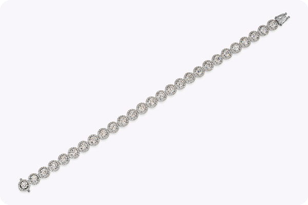 7.91 Carats Total Brilliant Round Diamond Halo Tennis Bracelet in White Gold