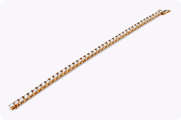 8.68 Carats Total Round Brilliant Cut Diamond Tennis Bracelet in Yellow Gold