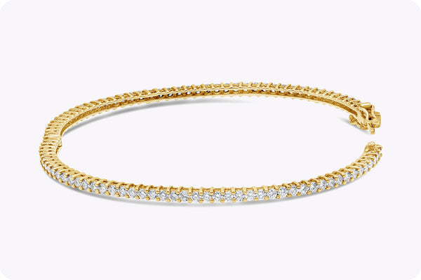 2.78 Carat Total Round Diamond Eternity Bangle Bracelet in Yellow Gold