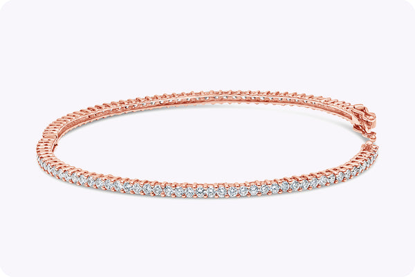 2.79 Carat Total Round Diamond Eternity Bangle Bracelet in Rose Gold