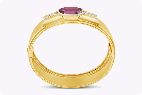 GIA Certified 10.50 Carats Octagon Pink Tourmaline Bangle Bracelet in Yellow Gold