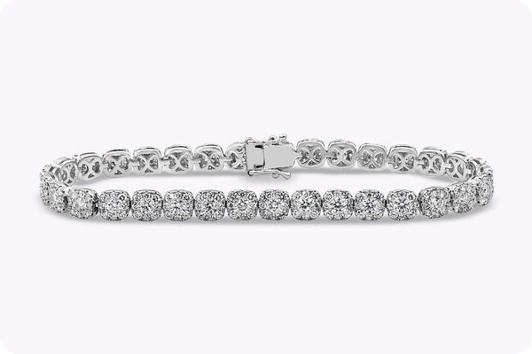 5.13 Carats Total Round Cut Diamond Illusion Set Tennis Bracelet in White Gold