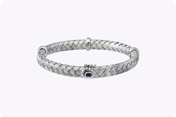  diamond and sapphire basket-weave braided bangle bracelet in white gold