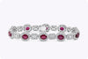 10.57 Carats Total Mixed Cut Ruby and Diamond Halo Tennis Bracelet in White Gold