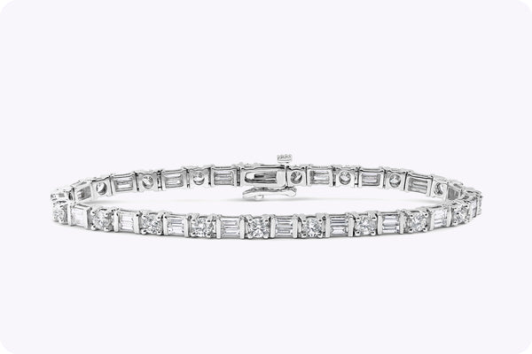 8.02 Carat Total Alternating Mixed Cut Diamond Tennis Bracelet in White Gold