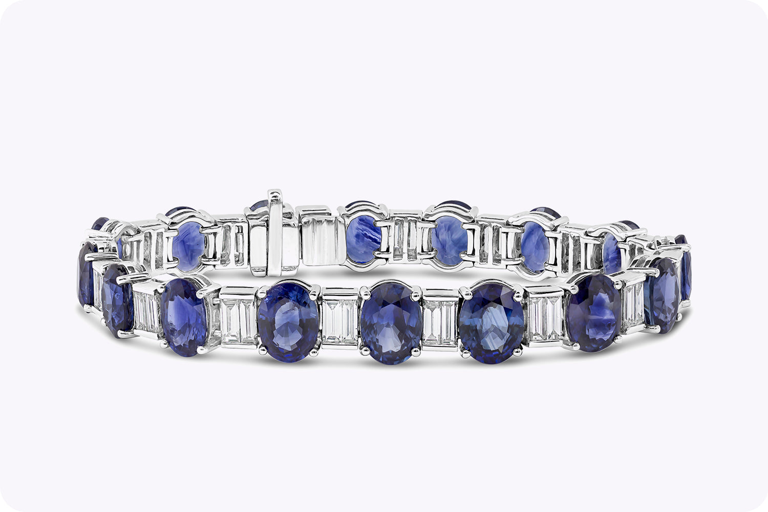 33.66 Carat Oval Cut Blue Sapphire & Diamond Fashion Bracelet in White Gold