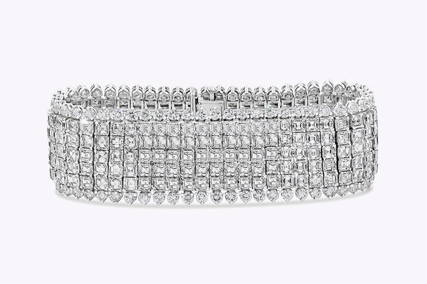 Oscar Heyman 51.88 Carats Total Asscher & Round Cut Diamond Multi-Row Bracelet in Platinum