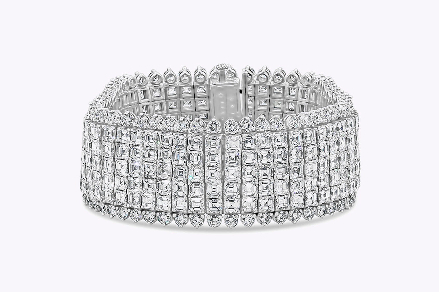 Oscar Heyman 51.88 Carats Total Asscher & Round Cut Diamond Multi-Row Bracelet in Platinum