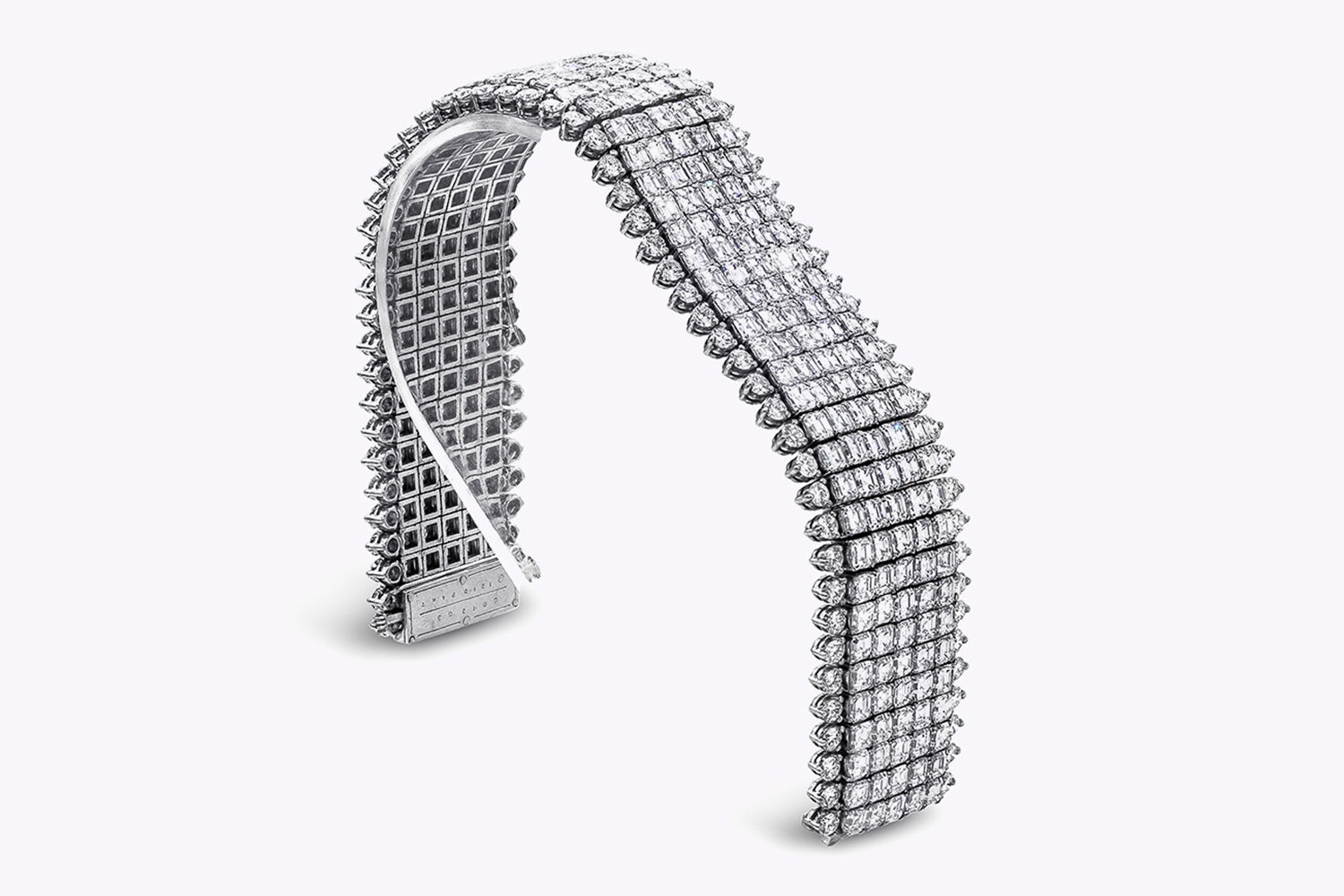 Oscar Heyman 51.88 Carats Total Asscher & Round Cut Diamond Multi-Row Bracelet in Platinum