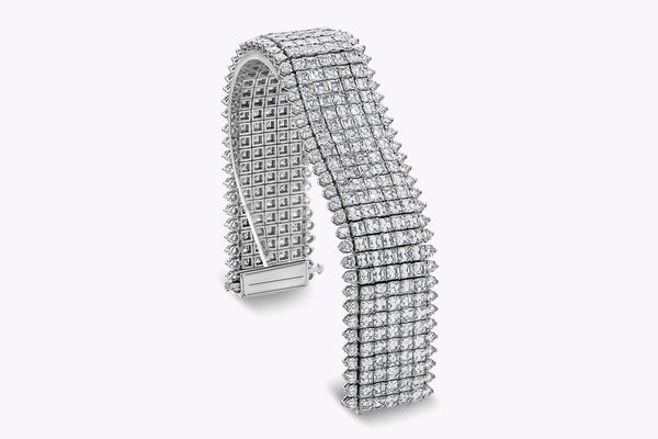 Oscar Heyman 51.88 Carats Total Asscher & Round Cut Diamond Multi-Row Bracelet in Platinum