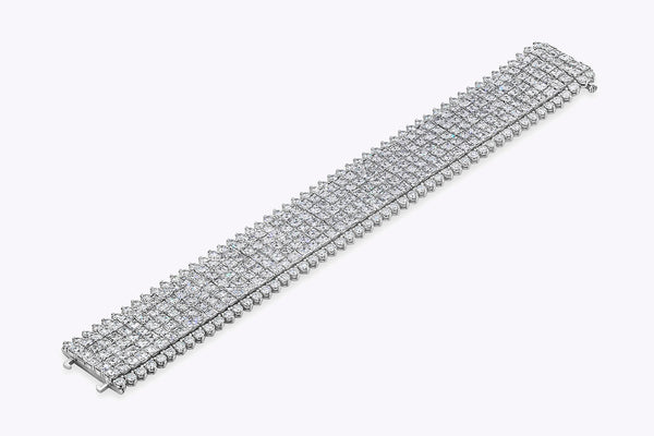 Oscar Heyman 51.88 Carats Total Asscher & Round Cut Diamond Multi-Row Bracelet in Platinum