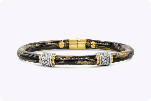 SOHO Jewelry 18K Yellow Gold Enamel and Diamond Bangle Bracelet