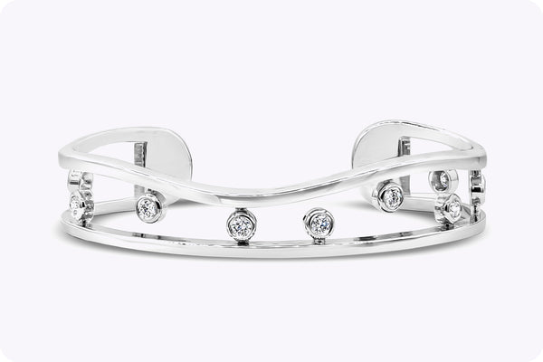 0.65 Carats Total Brilliant Round Diamond Bezel Set Cuff Bracelet in White Gold