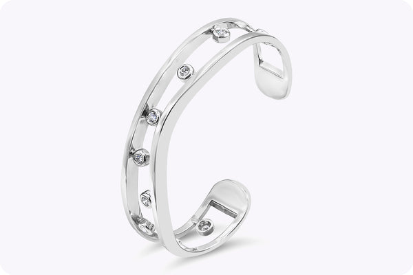 0.65 Carats Total Brilliant Round Diamond Bezel Set Cuff Bracelet in White Gold