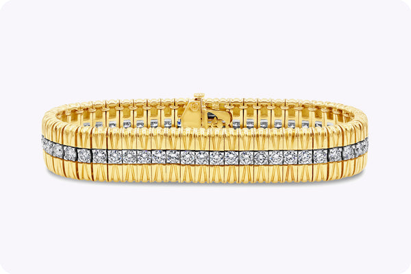 5.68 Carat Total Brilliant Round Shape Diamond Fashion Bracelet in Yellow Gold & Platinum