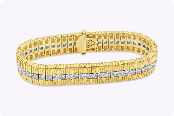 5.68 Carat Total Brilliant Round Shape Diamond Fashion Bracelet in Yellow Gold & Platinum