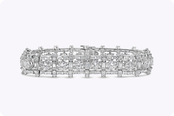 24.00 Carats Total Mixed Cut Diamond Open-Work Bracelet in Platinum