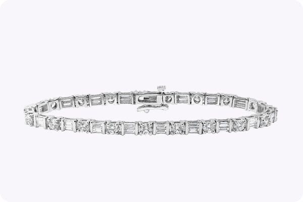 5.82 Carats Total Alternating Mixed Cut Diamond Tennis Bracelet in White Gold