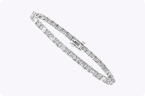 5.82 Carats Total Alternating Mixed Cut Diamond Tennis Bracelet in White Gold