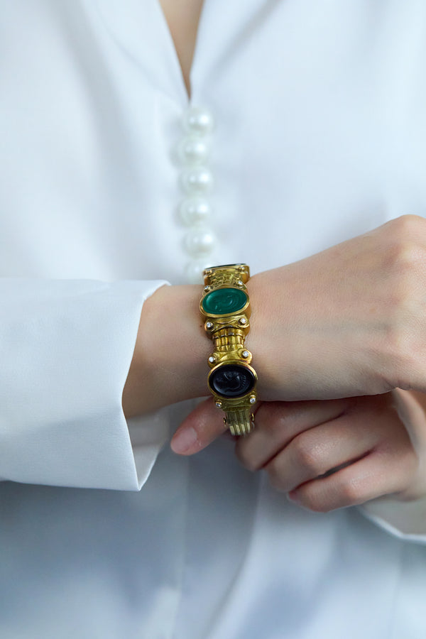 0.25 Carat Diamond Roman Warrior Intaglio Bangle Bracelet in Yellow Gold