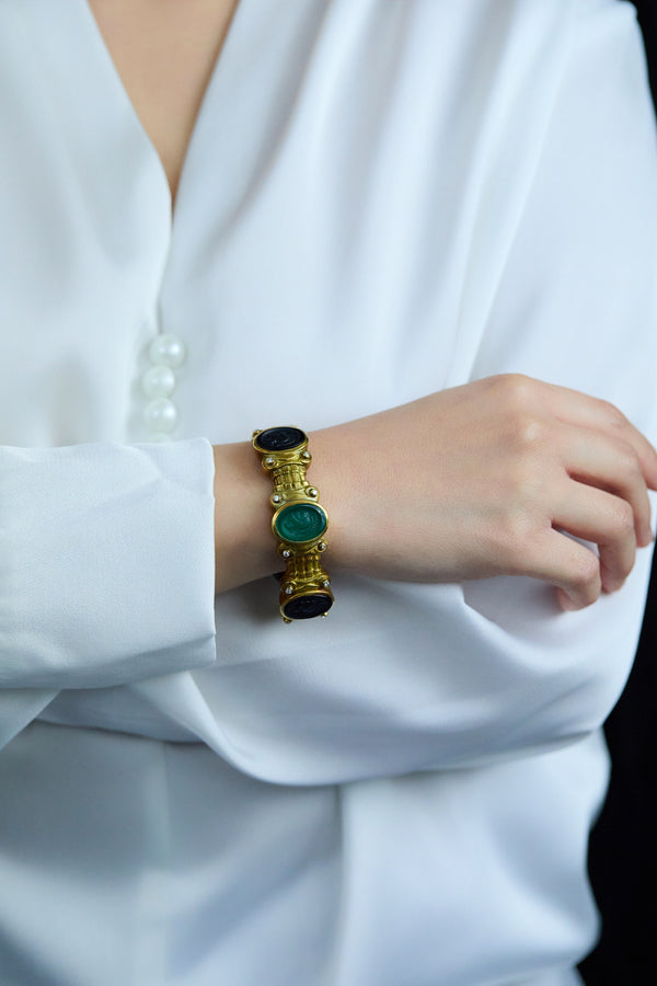 0.25 Carat Diamond Roman Warrior Intaglio Bangle Bracelet in Yellow Gold