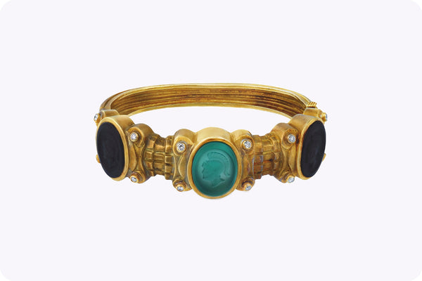 0.25 Carat Diamond Roman Warrior Intaglio Bangle Bracelet in Yellow Gold