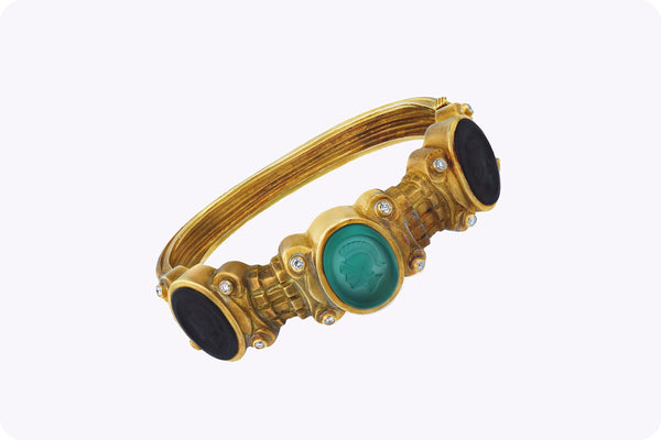 0.25 Carat Diamond Roman Warrior Intaglio Bangle Bracelet in Yellow Gold