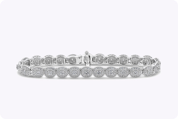 3.06 Carats Total Mixed Cut Diamond Cluster Halo Tennis Bracelet in White Gold