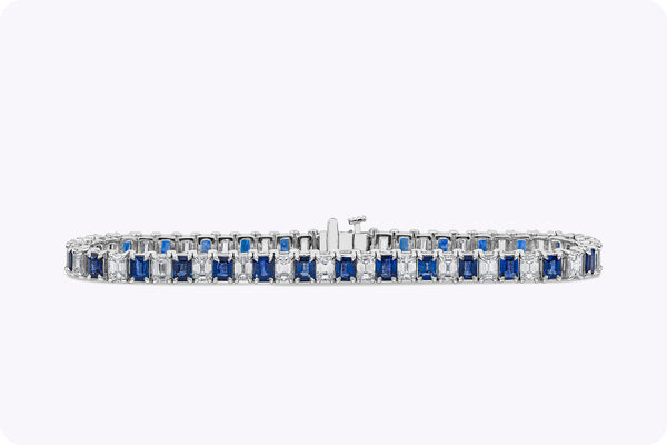 12.73 Carats Total Emerald Cut Alternating Sapphire & Diamond Tennis Bracelet in Platinum