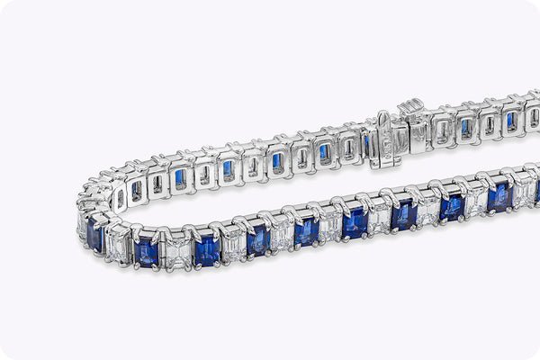 12.73 Carats Total Emerald Cut Alternating Sapphire & Diamond Tennis Bracelet in Platinum