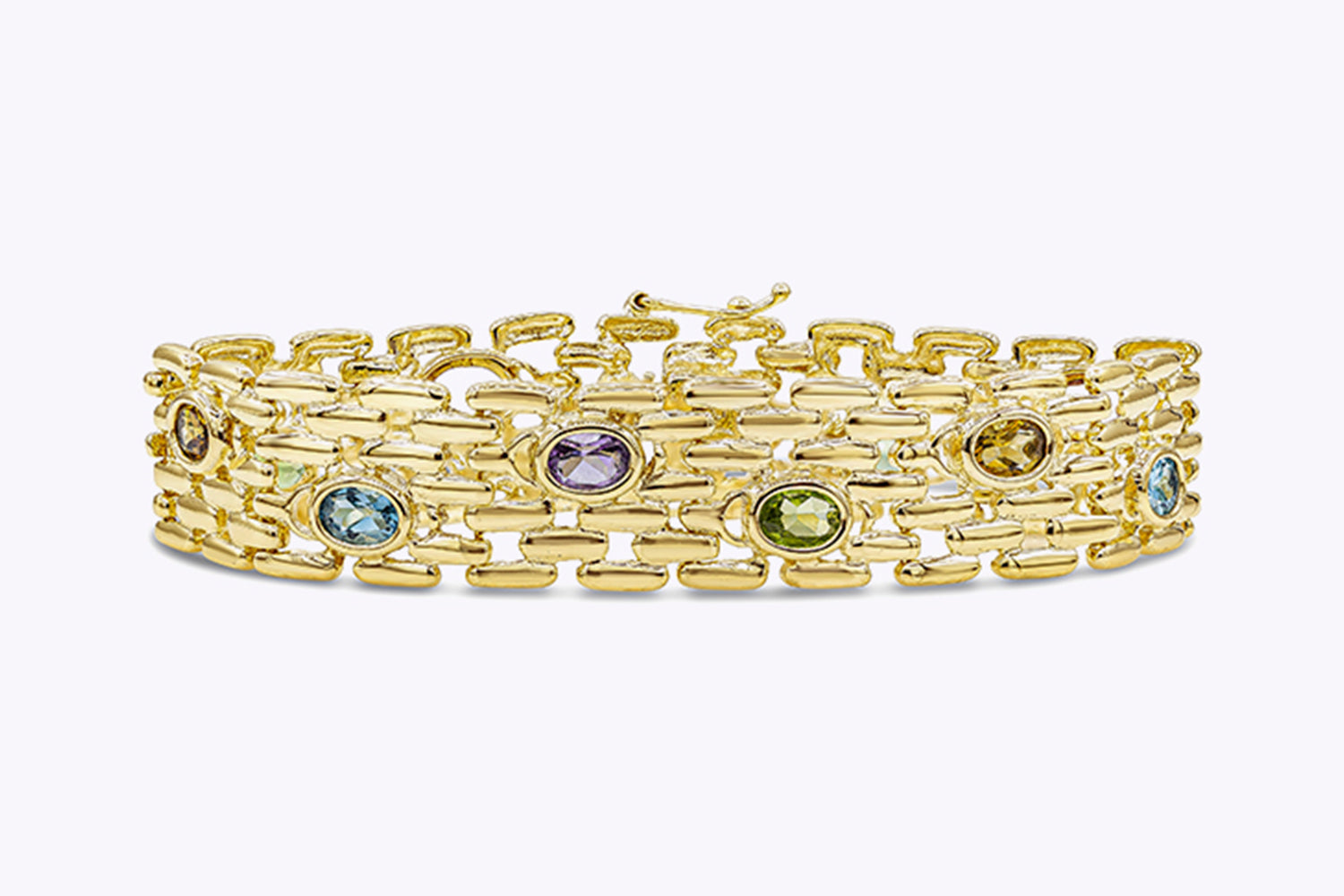 10 Carats Total Mix Colorful Gemstone Fashion Link Bracelet in Yellow Gold