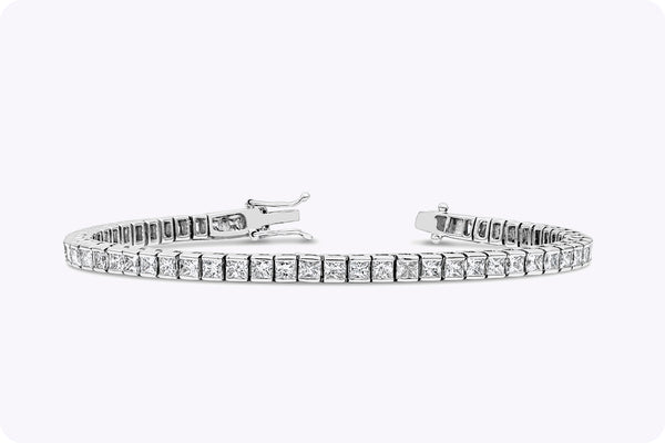 8.42 Carat Total Princess Cut Diamond Channel Set Tennis Bracelet in White Gold