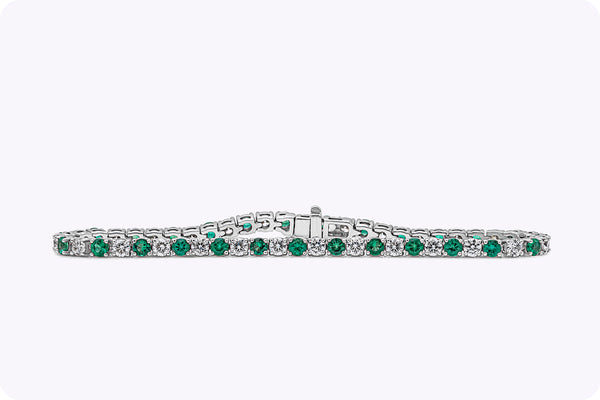 5.04 Carat Total Alternating Round Cut Emerald & Diamond Tennis Bracelet in White Gold