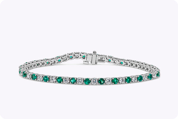 5.04 Carat Total Alternating Round Cut Emerald & Diamond Tennis Bracelet in White Gold