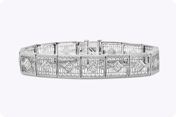 Antique 0.70 Carats Total Open-Work Old European Cut Diamond Bracelet in White Gold