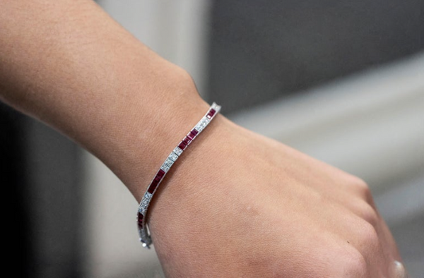 4.08 Carat Total Alternating Ruby and Diamond Tennis Bracelet in White Gold