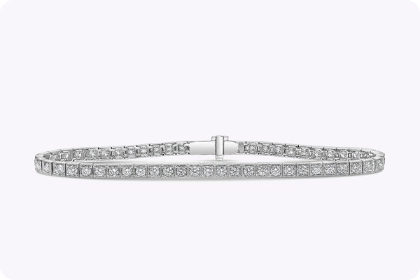 2.86 Carats Total Round Cut Diamond Antique-Style Tennis Bracelet in White Gold