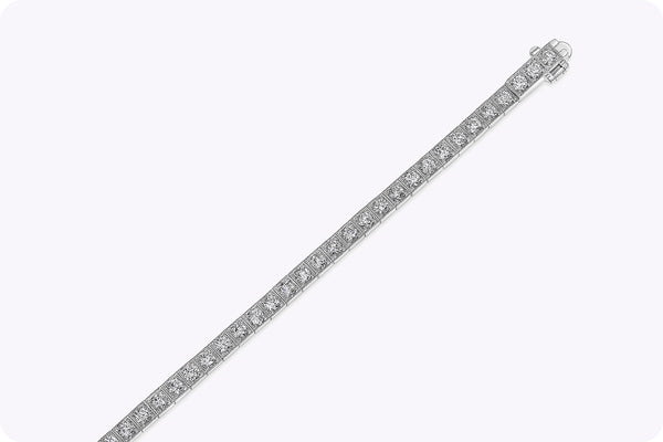 2.86 Carats Total Round Cut Diamond Antique-Style Tennis Bracelet in White Gold