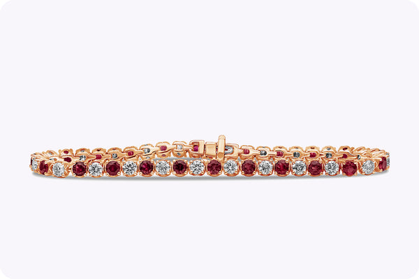 8.31 Carats Total Alternating Ruby and Diamond Tennis Bracelet in Rose Gold