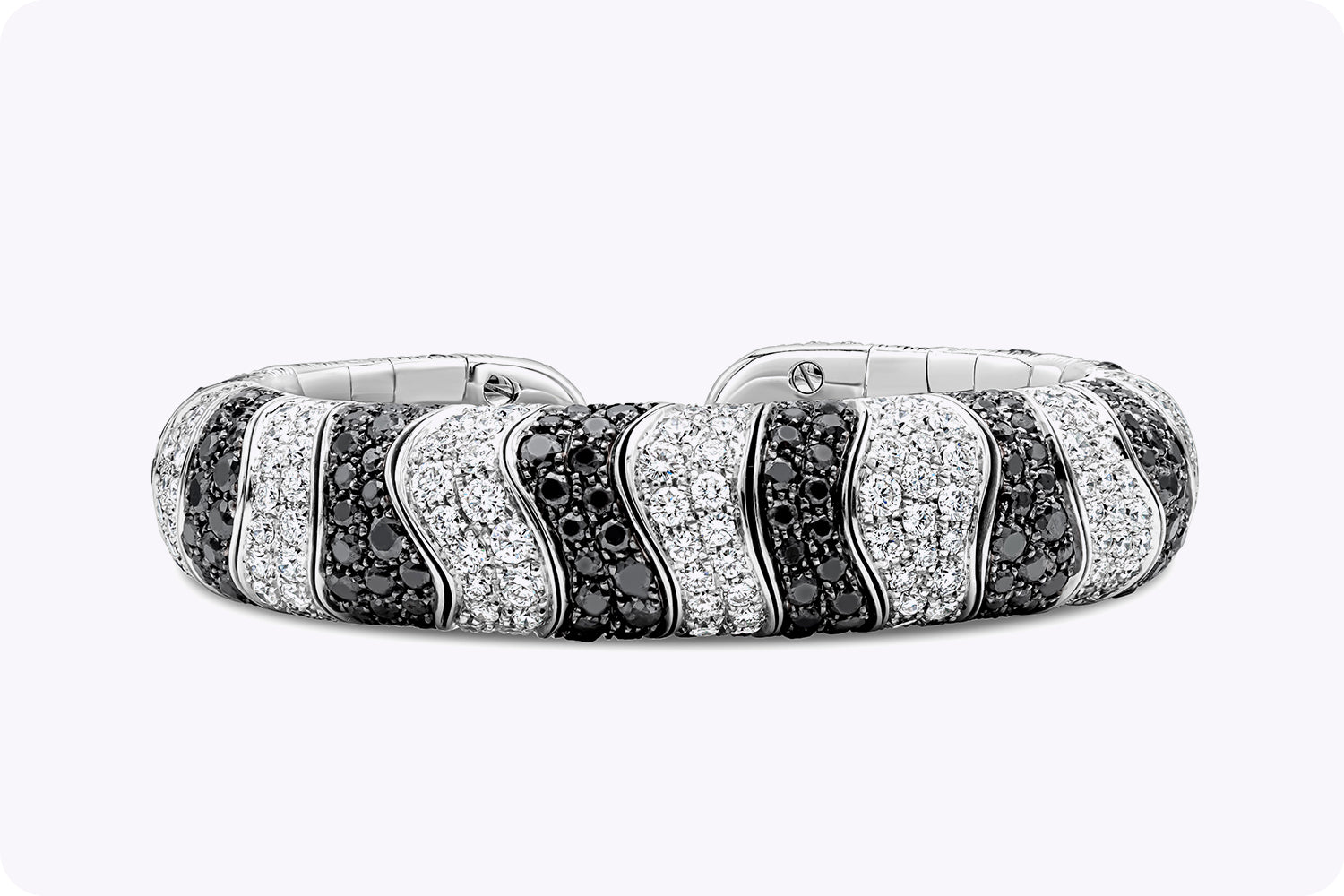 De Grisogono 13.50 Carat Total Black and White Diamond Cuff Bangle Bracelet in White Gold