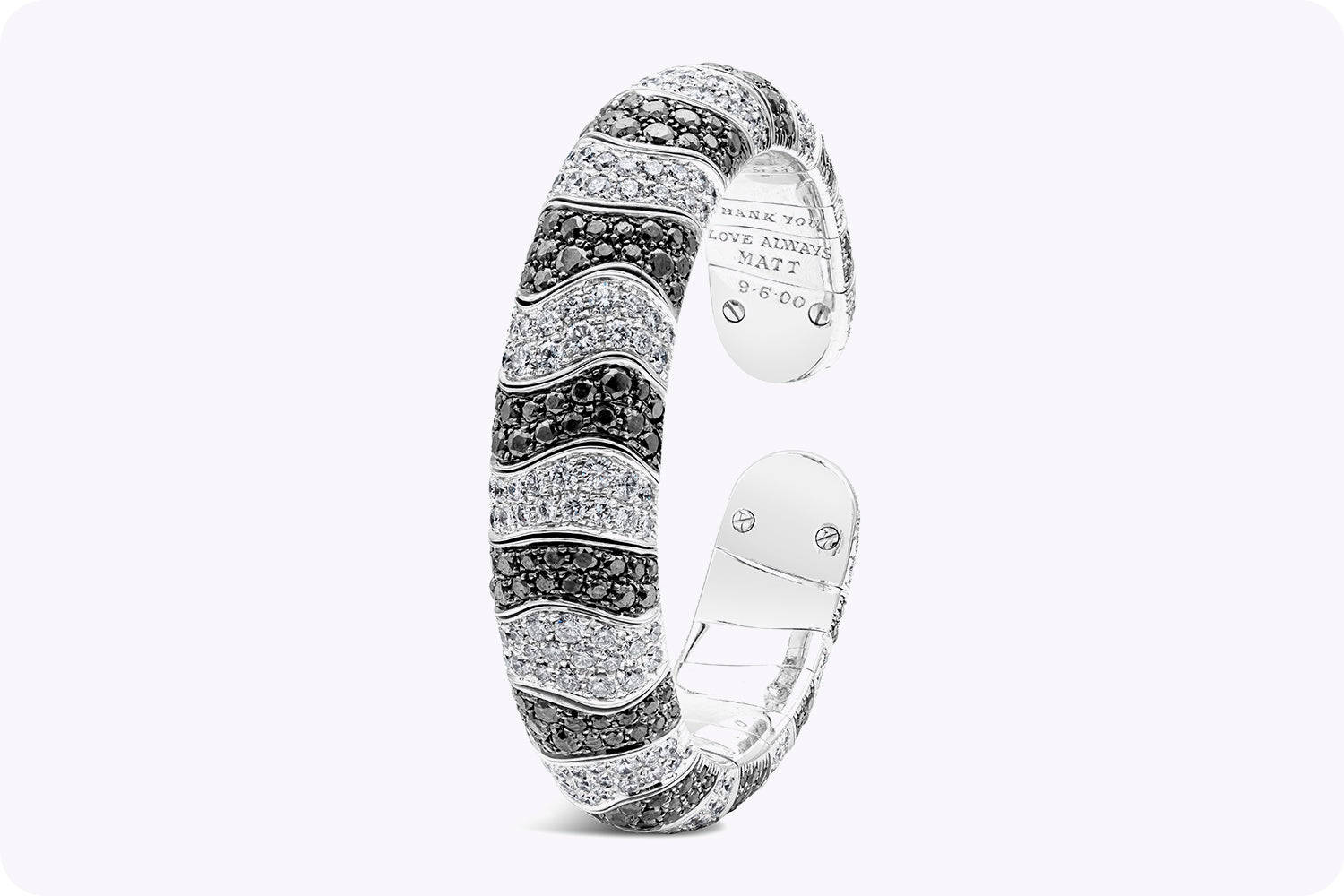 De Grisogono 13.50 Carat Total Black and White Diamond Cuff Bangle Bracelet in White Gold