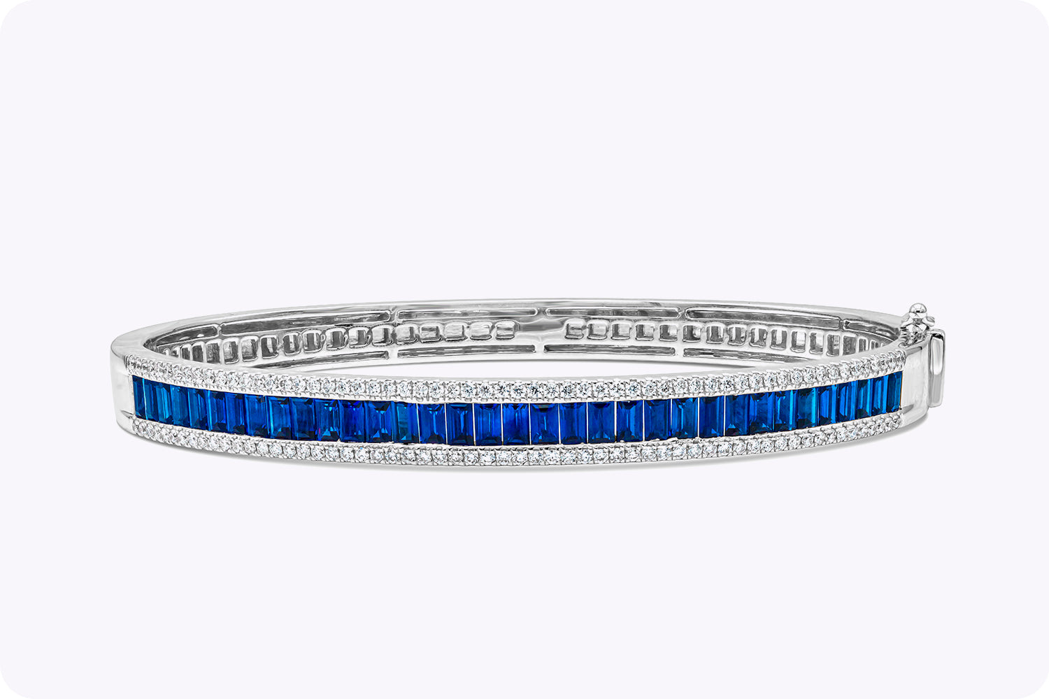 3.84 Carat Baguette Cut Sapphire with Diamond Bangle Bracelet in White Gold