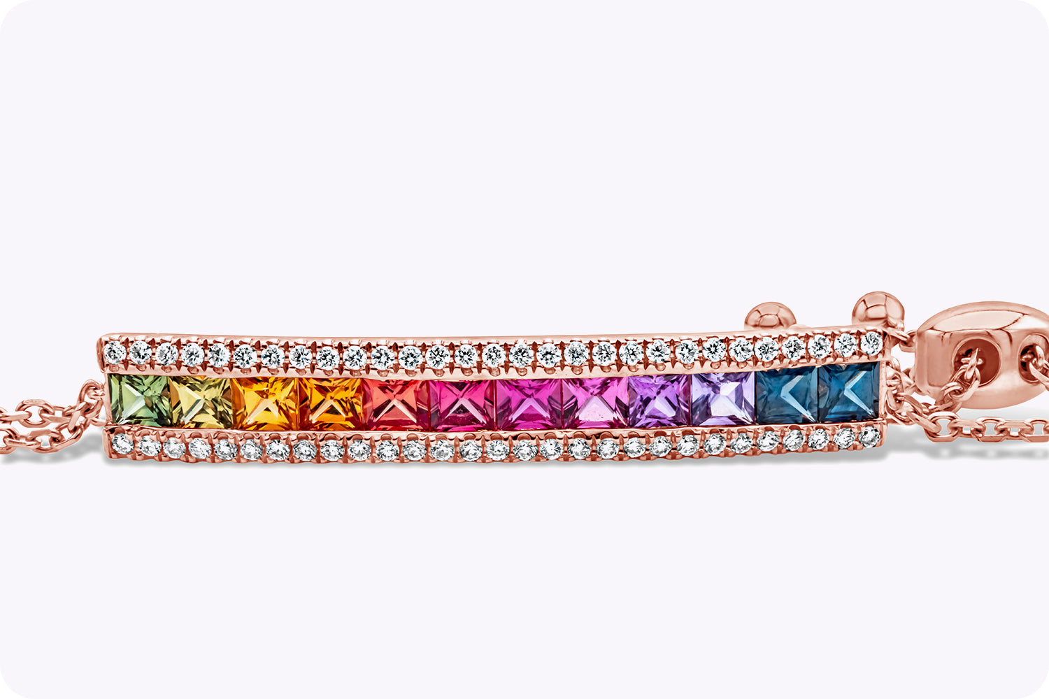 1.70 Carats Multi Color Sapphire with Diamond Fashion Bracelet in Rose Gold